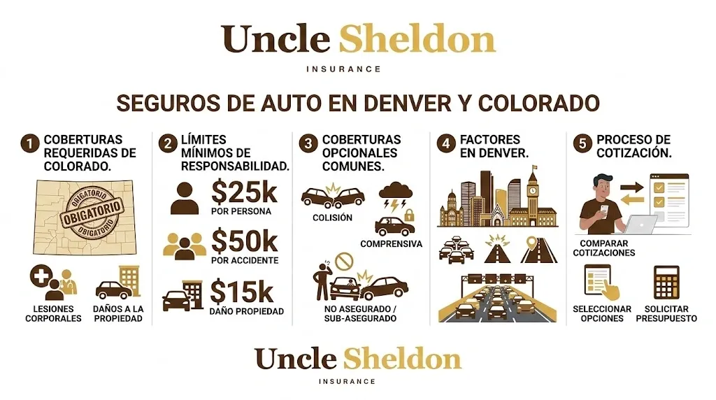 Explicación de seguros de auto en Colorado con Uncle Sheldon, incluyendo granizo, robo y conductores sin seguro