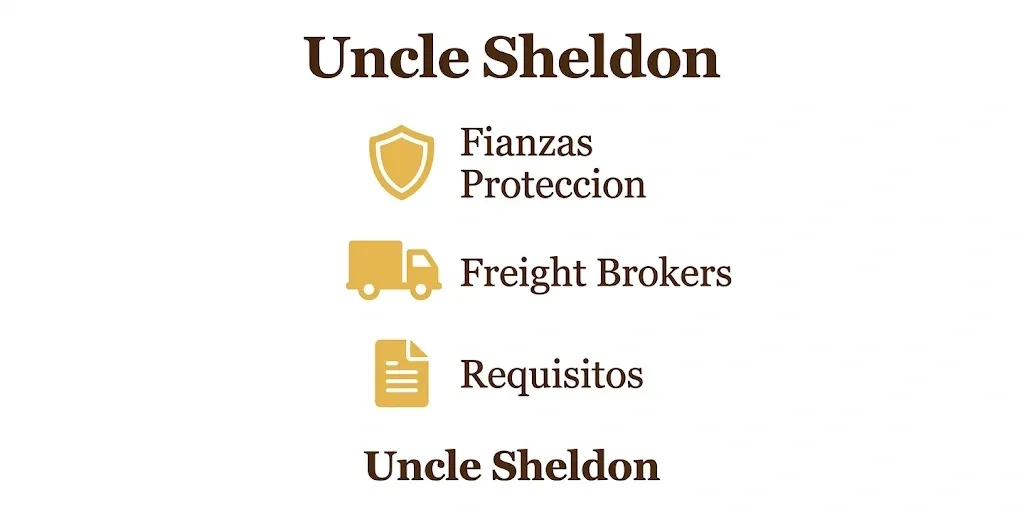 Gráfico de la fianza de corredor de carga con Uncle Sheldon explicando el formulario BMC-84 y los requisitos de la FMCSA