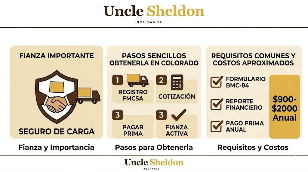 Imagen de Uncle Sheldon sobre la fianza de freight broker en Colorado con información sobre la BMC-84 y ciudades clave