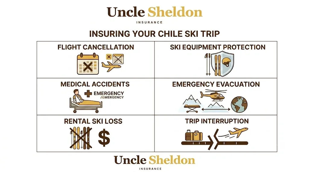 Key coverage areas for a ski trip insurance policy in Chile's remote Andes resorts