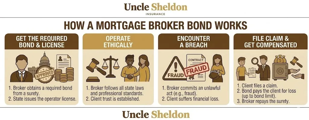 Mortgage broker bond requirements by state infographic from Uncle Sheldon