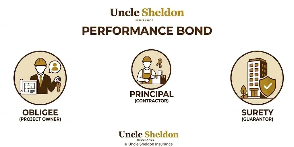 Performance bond requirements and process infographic from Uncle Sheldon