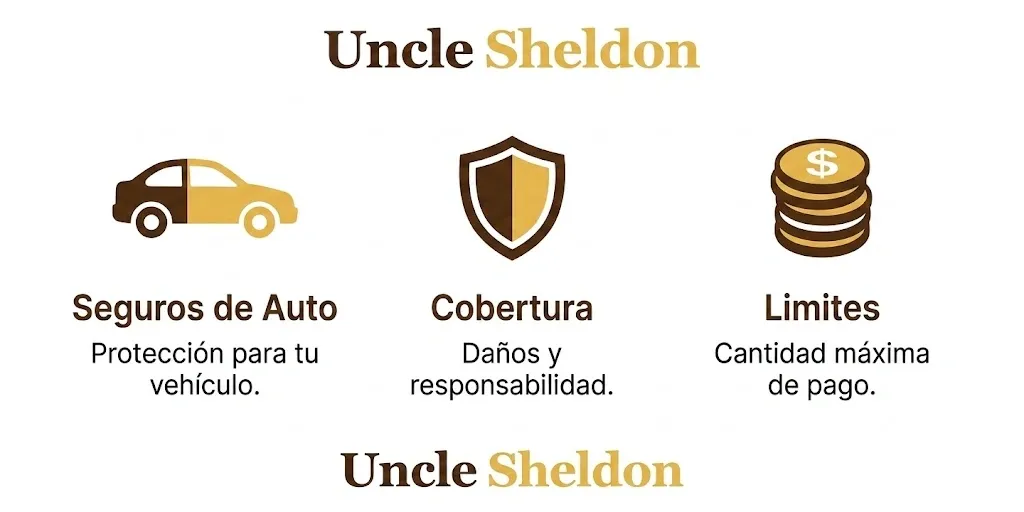Gráfico de los tipos de cobertura de seguro de auto en español con Uncle Sheldon