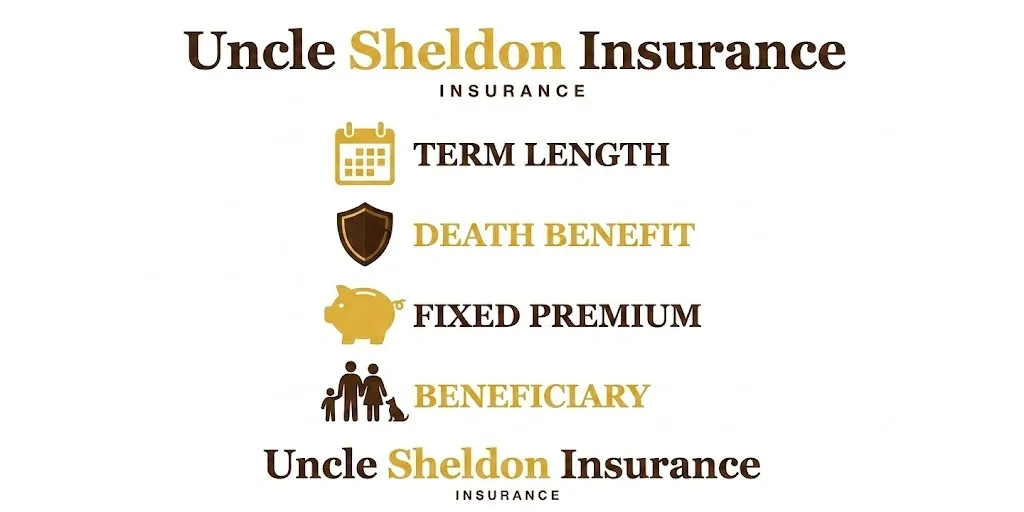 Term life insurance policy types and how coverage works over time infographic from Uncle Sheldon