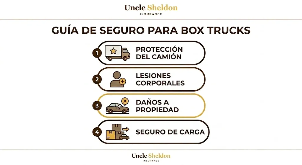 Infografía de tipos de cobertura para camiones de caja y operadores comerciales en Estados Unidos