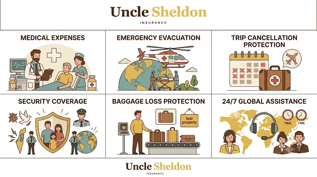 Travel insurance coverage areas for trips to Israel including medical and trip interruption